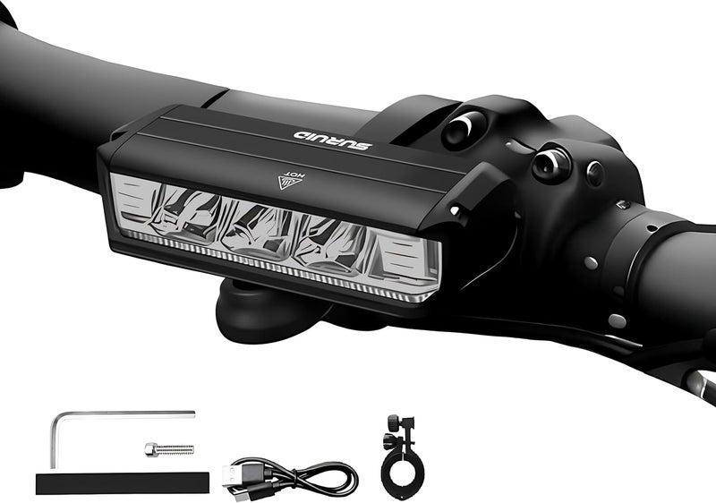 Suruid Super Bright LED Bike Light, USB Rechargeable Bicycle Headlight, Waterproof Bike Headlight, Waterproof Bike Headlight,Daytime Running Light,MTB Off-Road Cycling Commuting - Image 1